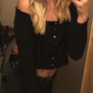 Very cute off the shoulder half shirt.